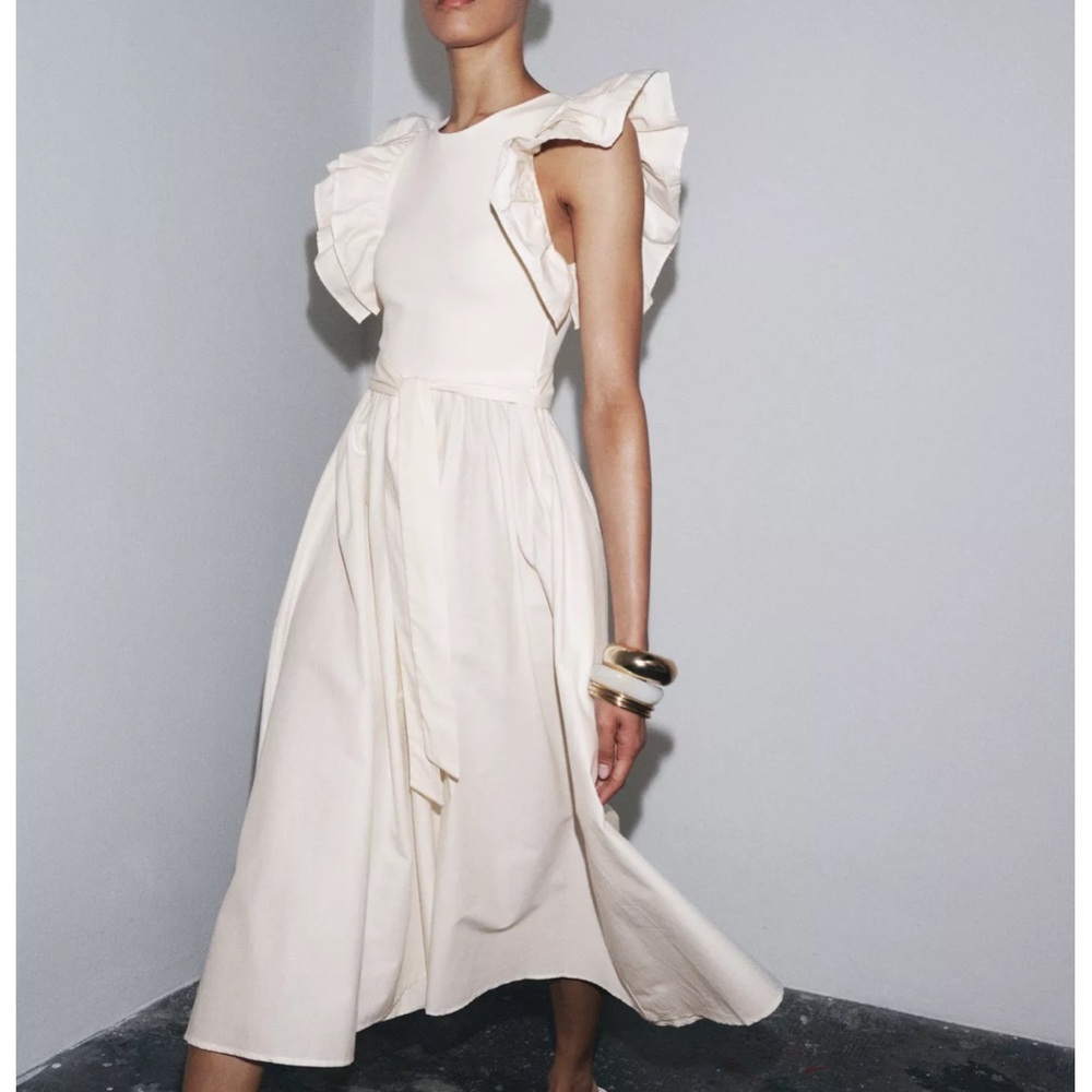 Zara Cream Ruffle Sleeve Dress Size Small